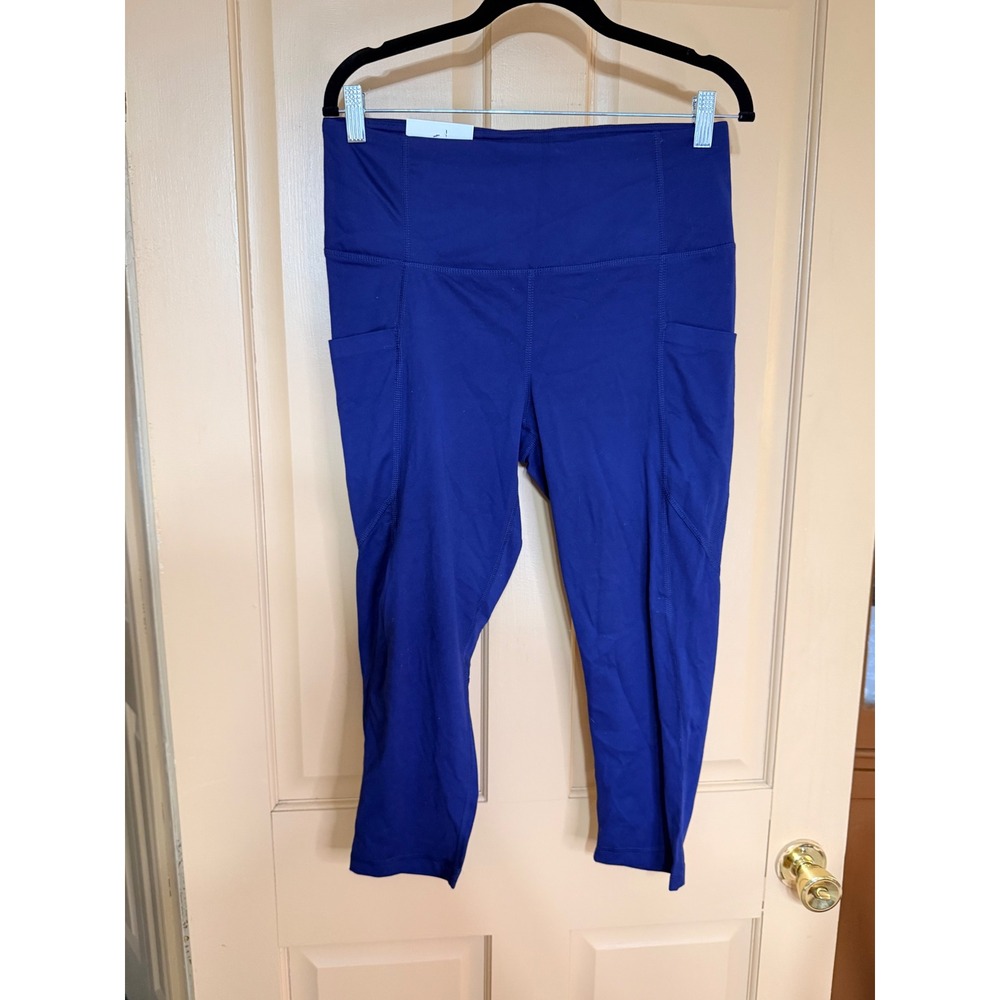 Members Mark Womens High Rise Capri Leggings Royal Blue Side Pockets XL NWT